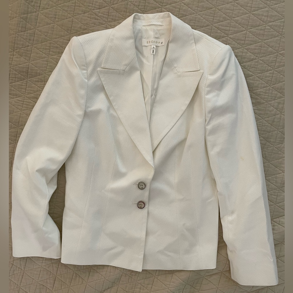 Escada Textured Cotton Peak Lapel 2-Button Blazer In White Size 44 $1425